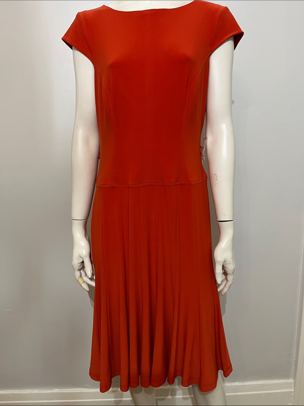 Elegant Orange Cap-Sleeve Midi Dress - Women